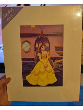 Vtg Sassy Chic Disney Belle Beauty & the Beast Art Print W/Board Picture Frame